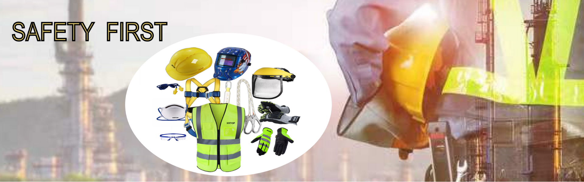 Huzhou xrtop specializes in all kinds of safety gloves, protective glasses, welding masks, helmets, safety harnesses, safety ropes, labor protection shoes, reflective vests, earplugs, reflective strips, etc