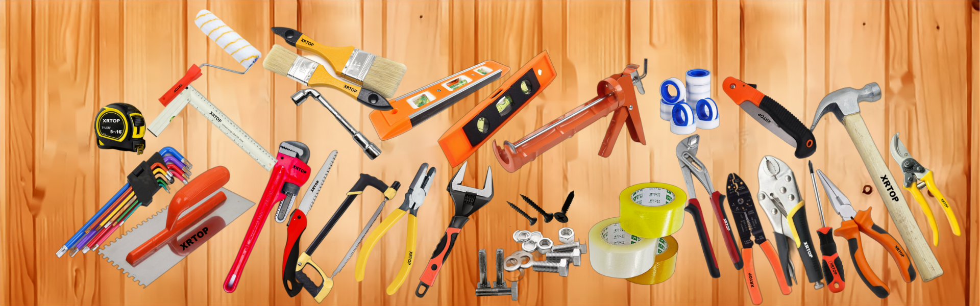 Huzhou xrtop specializes in various hand tools and accessories, such as pliers, wrenches, screwdrivers, aviation scissors, garden saws, agricultural machetes, hammers, door locks, hinges, fasteners, Teflon tape, transparent tape, etc