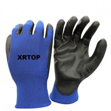  13 gauge navy blue liner coated black PU shell work industrial gloves 