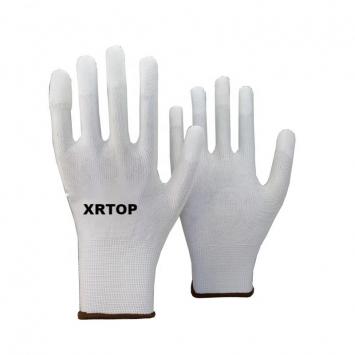 13 gauge nylon or polyester liner white PU working glove/ dipped finger safety glove flexible