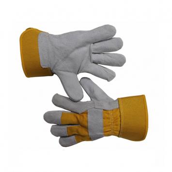 Cow Split Leather Full Palm Yellow Cotton Drill Back Working Glove 