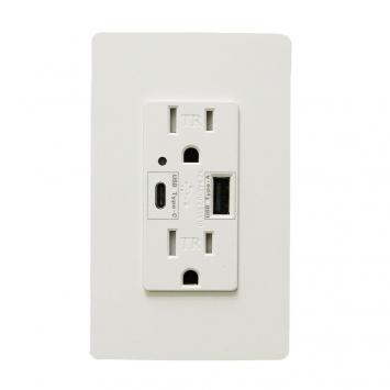 USB duplex receptacle outlet with dual port USB Charger Socket type A+C